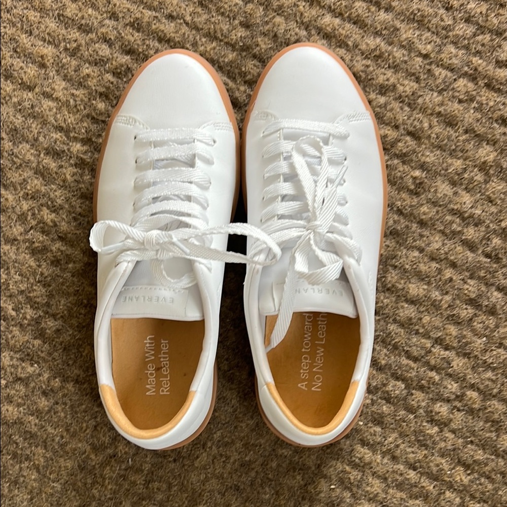 Everlane EUC recycled leather sneakers 7.5 white tan